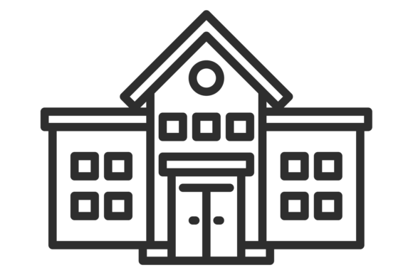 School Line Icon: Kid Education Building