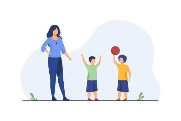 Sport Coach Standing at Kids Playing Ball: A Visual Anchor for Youth Sports